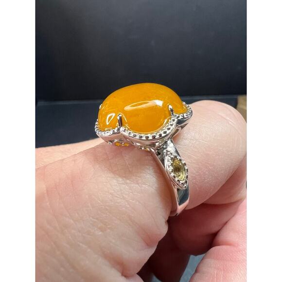 NEW Yellow Jade cherry blossom ring in sterling silver size 9 - Picture 4 of 10